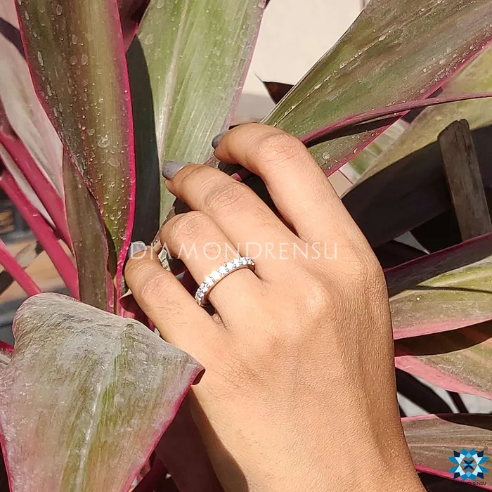 Rings Diamondrensu 143 TCW Round Brilliant Cut Moissanite Eternity Wedding Band Rings Diamondrensu 143 TCW Round Brilliant Cut Moissanite Eternity Wedding Band