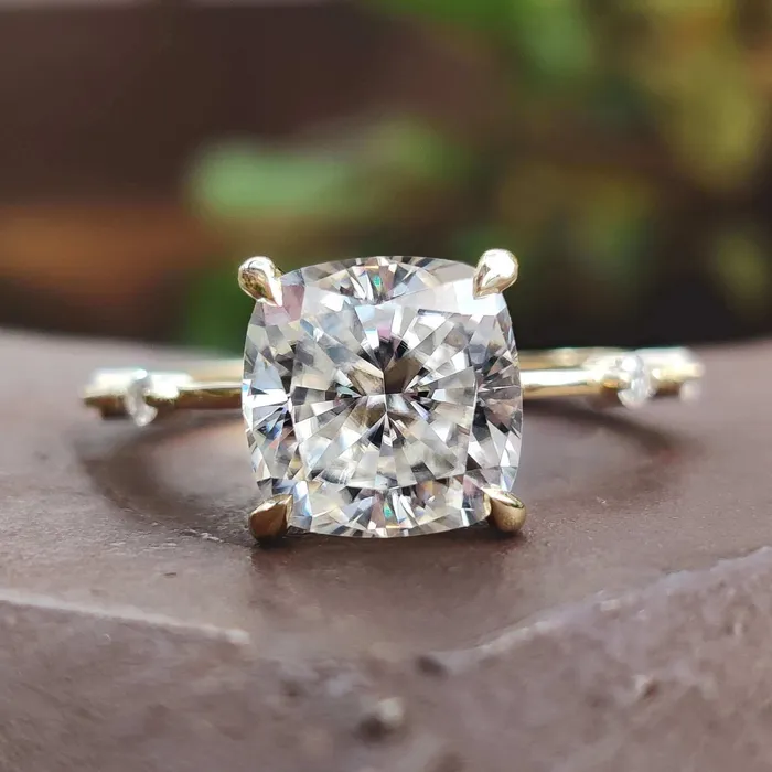 Rings Diamondrensu 325 CT Cushion Cut Distance Pave Set Unique Vintage Style Moissanite Engagement Ring Rings Diamondrensu 325 CT Cushion Cut Distance Pave Set Unique Vintage Style Moissanite Engagement Ring