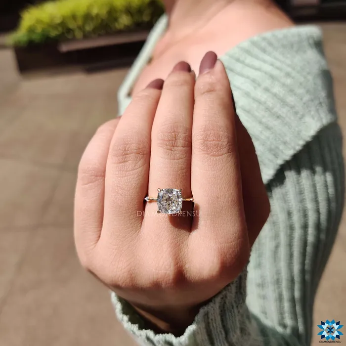 Rings Diamondrensu 325 CT Cushion Cut Distance Pave Set Unique Vintage Style Moissanite Engagement Ring