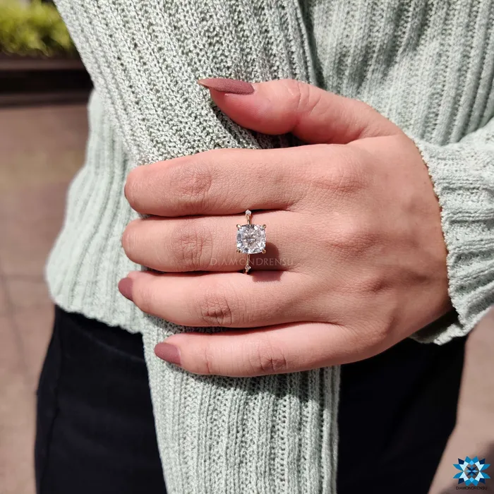 Rings Diamondrensu 325 CT Cushion Cut Distance Pave Set Unique Vintage Style Moissanite Engagement Ring
