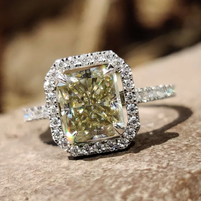 Rings Diamondrensu 332 TCW Radiant Cut Amazing Halo Pave Moissanite Engagement Ring Rings Diamondrensu 332 TCW Radiant Cut Amazing Halo Pave Moissanite Engagement Ring