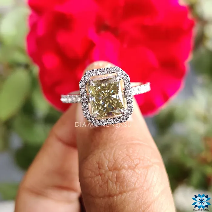 Rings Diamondrensu 332 TCW Radiant Cut Amazing Halo Pave Moissanite Engagement Ring Rings Diamondrensu 332 TCW Radiant Cut Amazing Halo Pave Moissanite Engagement Ring