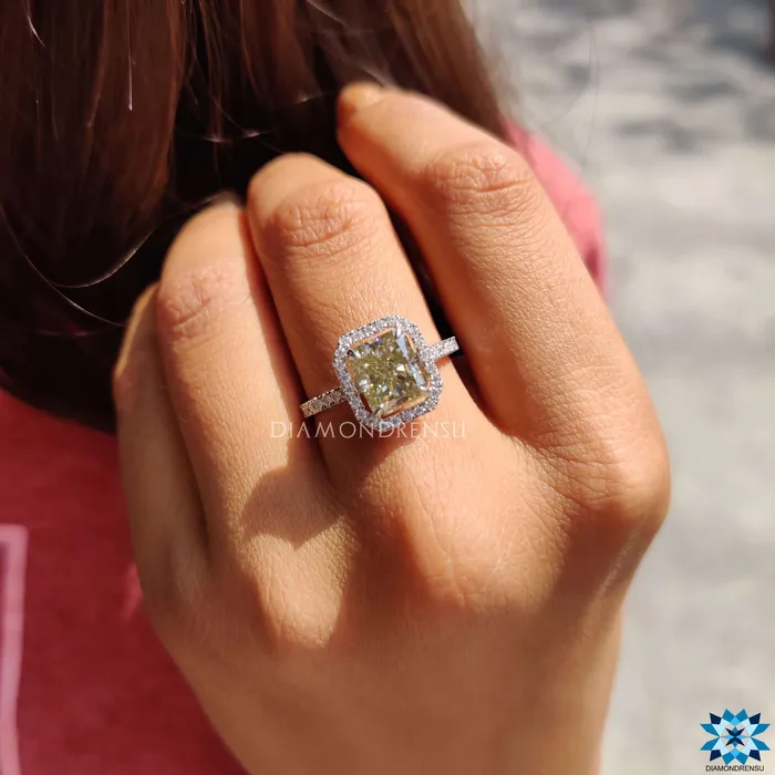 Rings Diamondrensu 332 TCW Radiant Cut Amazing Halo Pave Moissanite Engagement Ring Rings Diamondrensu 332 TCW Radiant Cut Amazing Halo Pave Moissanite Engagement Ring