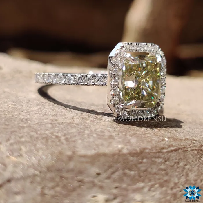 Rings Diamondrensu 332 TCW Radiant Cut Amazing Halo Pave Moissanite Engagement Ring Rings Diamondrensu 332 TCW Radiant Cut Amazing Halo Pave Moissanite Engagement Ring