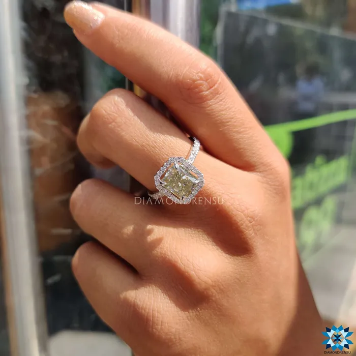 Rings Diamondrensu 332 TCW Radiant Cut Amazing Halo Pave Moissanite Engagement Ring Rings Diamondrensu 332 TCW Radiant Cut Amazing Halo Pave Moissanite Engagement Ring
