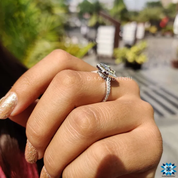 Rings Diamondrensu 332 TCW Radiant Cut Amazing Halo Pave Moissanite Engagement Ring Rings Diamondrensu 332 TCW Radiant Cut Amazing Halo Pave Moissanite Engagement Ring