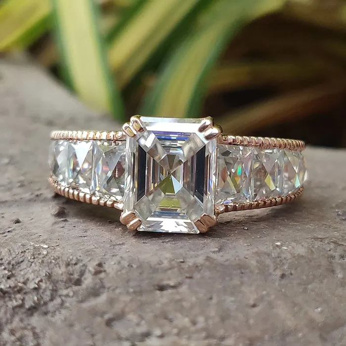 Rings Diamondrensu Vintage Ring 717 CT Emerald French cut Channel Set Moissanite Ring Rings Diamondrensu Vintage Ring 717 CT Emerald French cut Channel Set Moissanite Ring
