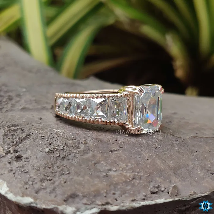 Rings Diamondrensu Vintage Ring 717 CT Emerald French cut Channel Set Moissanite Ring