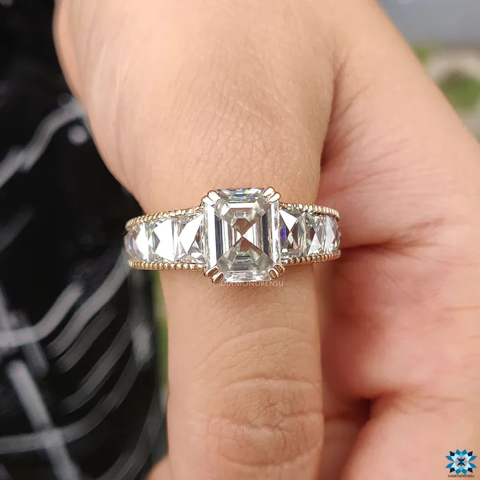 Rings Diamondrensu Vintage Ring 717 CT Emerald French cut Channel Set Moissanite Ring