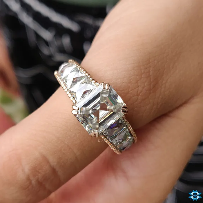 Rings Diamondrensu Vintage Ring 717 CT Emerald French cut Channel Set Moissanite Ring