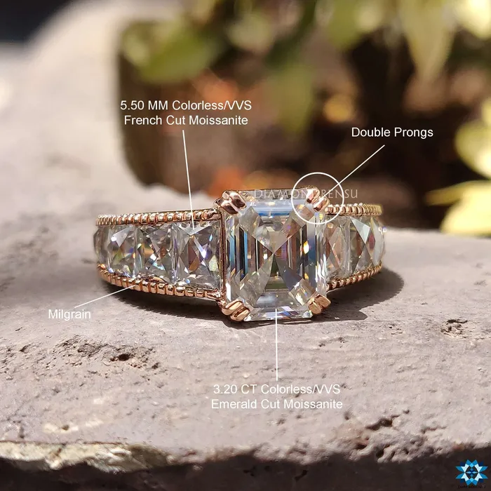 Rings Diamondrensu Vintage Ring 717 CT Emerald French cut Channel Set Moissanite Ring