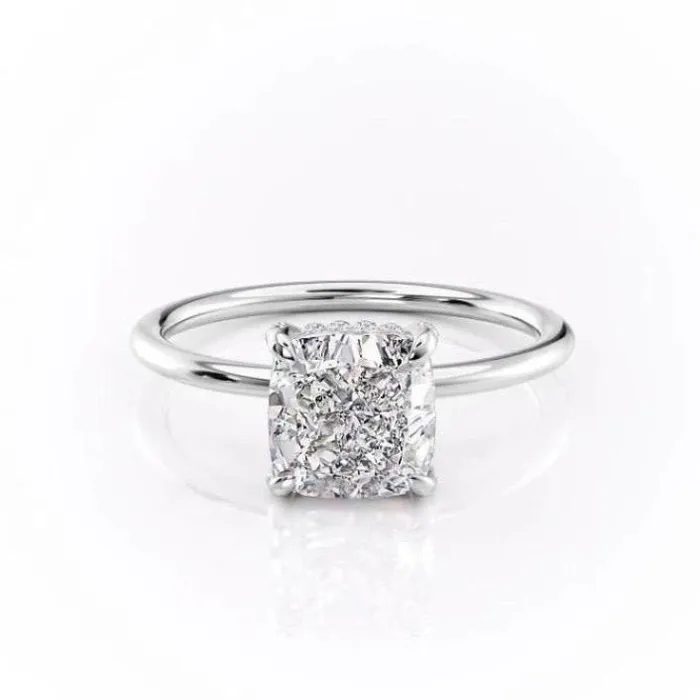 Rings Flawless Moissanite Cushion Cut Moissanite Ring Hidden Halo Design
