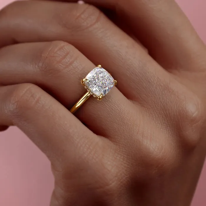 Rings Flawless Moissanite Cushion Cut Moissanite Ring Hidden Halo Design Rings Flawless Moissanite Cushion Cut Moissanite Ring Hidden Halo Design