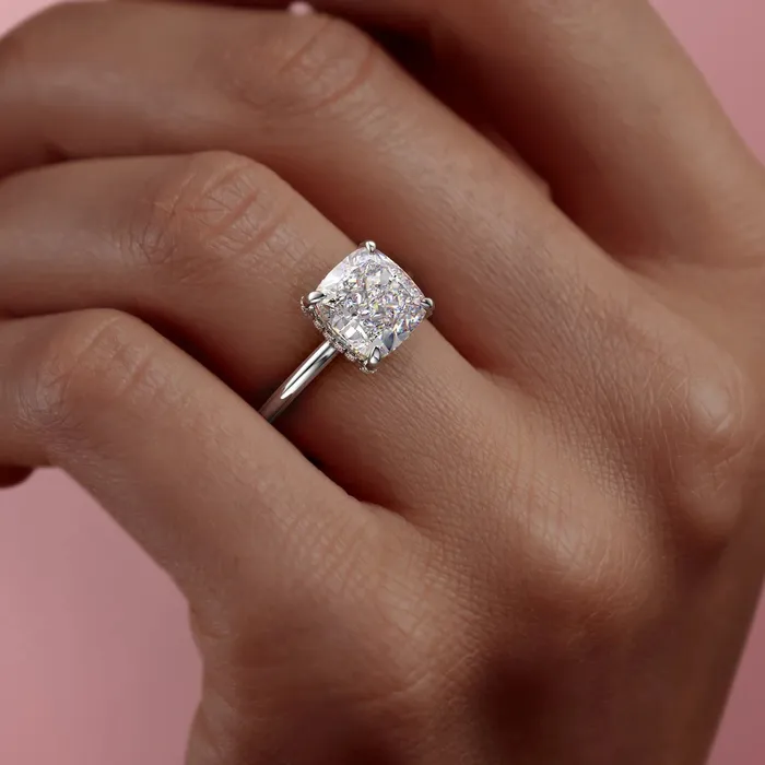 Rings Flawless Moissanite Cushion Cut Moissanite Ring Hidden Halo Design Rings Flawless Moissanite Cushion Cut Moissanite Ring Hidden Halo Design