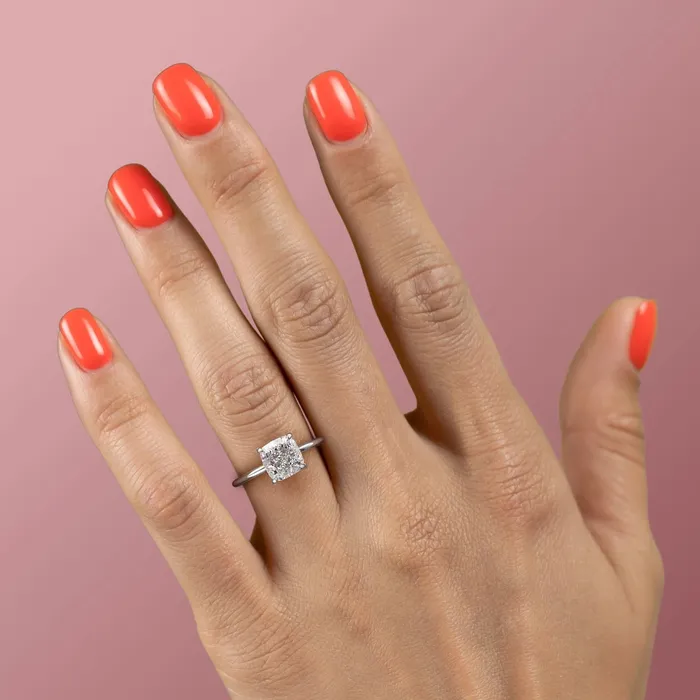 Rings Flawless Moissanite Cushion Cut Moissanite Ring Hidden Halo Design Rings Flawless Moissanite Cushion Cut Moissanite Ring Hidden Halo Design