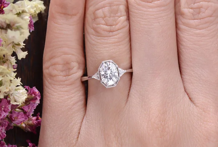 Rings Flawless Moissanite Oval Cut Moissanite Engagement Ring Edwardian Design