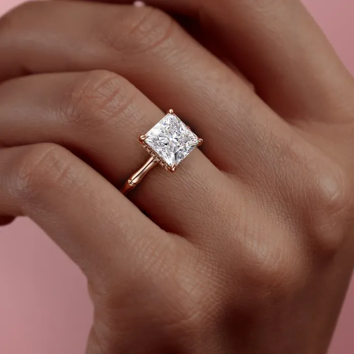 Rings Flawless Moissanite Princess Cut Moissanite Ring With Hidden Halo Rings Flawless Moissanite Princess Cut Moissanite Ring With Hidden Halo