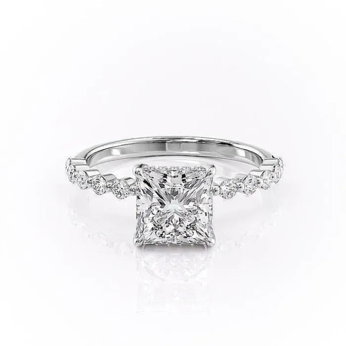 Rings Flawless Moissanite Princess Cut Moissanite Shoulder Set Ring With Hidden Halo Rings Flawless Moissanite Princess Cut Moissanite Shoulder Set Ring With Hidden Halo