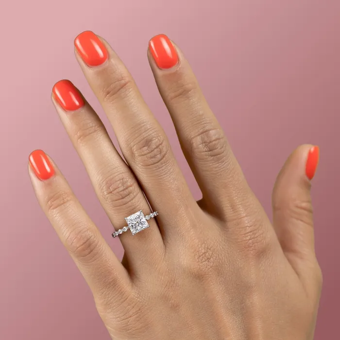 Rings Flawless Moissanite Princess Cut Moissanite Shoulder Set Ring With Hidden Halo Rings Flawless Moissanite Princess Cut Moissanite Shoulder Set Ring With Hidden Halo