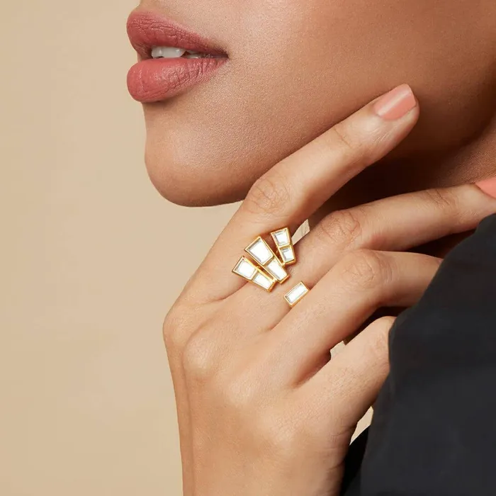 Rings Isharya Modern Indian Jewelry Three Pillars Open Ring