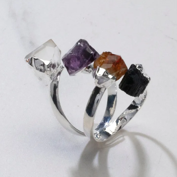 Rings KALIFANO Adjustable MultiGemstone Silver Ring