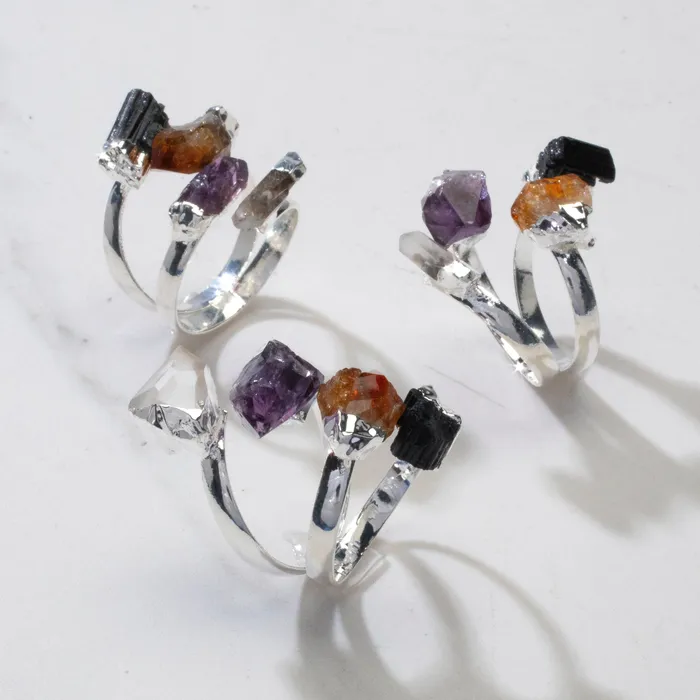 Rings KALIFANO Adjustable MultiGemstone Silver Ring