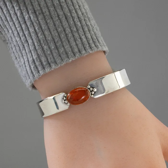 Rings Kalifano Gabriel Yazzie Navajo Amber USA Native American Made 925 Sterling Silver Cuff