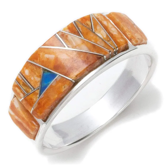 Rings Kalifano Spiny Oyster Shell 925 Sterling Silver Ring USA Handmade with Labratory Opal Accent Rings Kalifano Spiny Oyster Shell 925 Sterling Silver Ring USA Handmade with Labratory Opal Accent