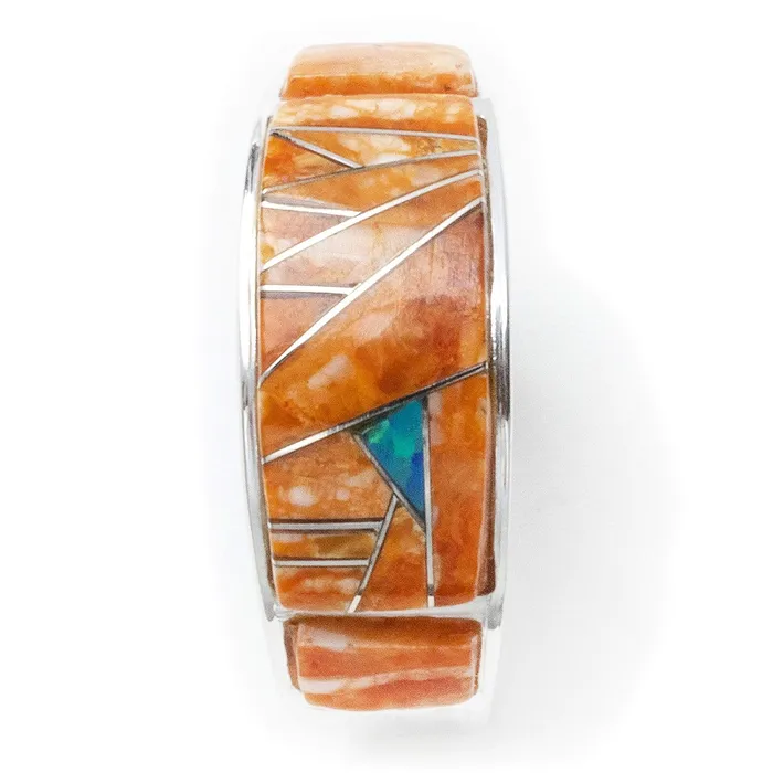 Rings Kalifano Spiny Oyster Shell 925 Sterling Silver Ring USA Handmade with Labratory Opal Accent