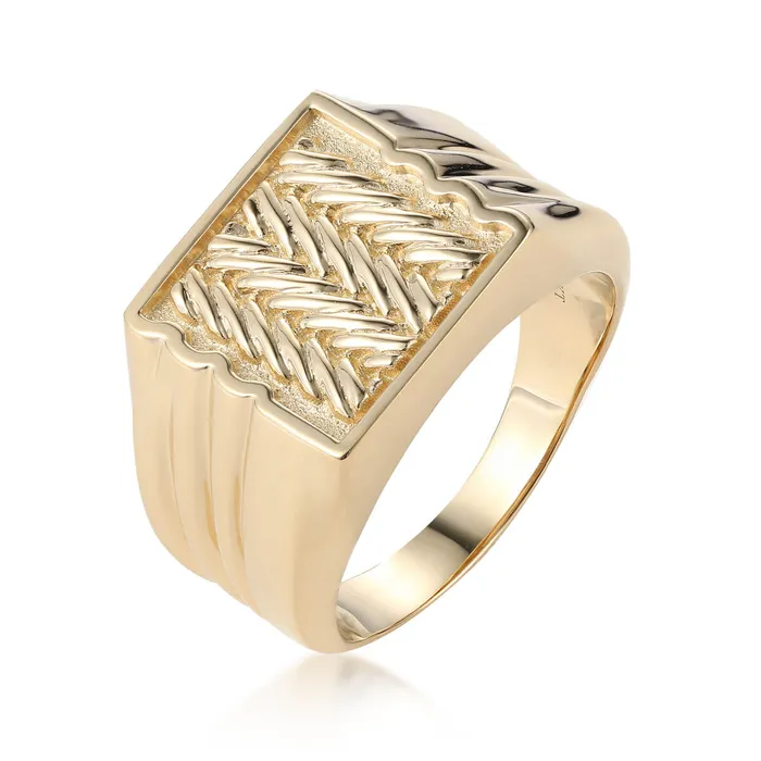 Rings LJ Herringbone Pattern Signet Ring