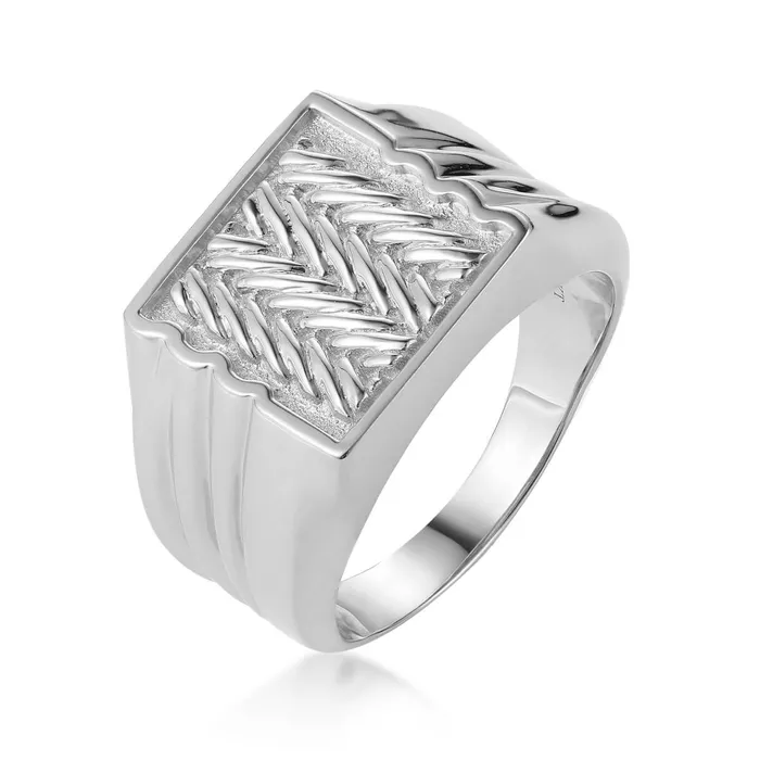 Rings LJ Herringbone Pattern Signet Ring