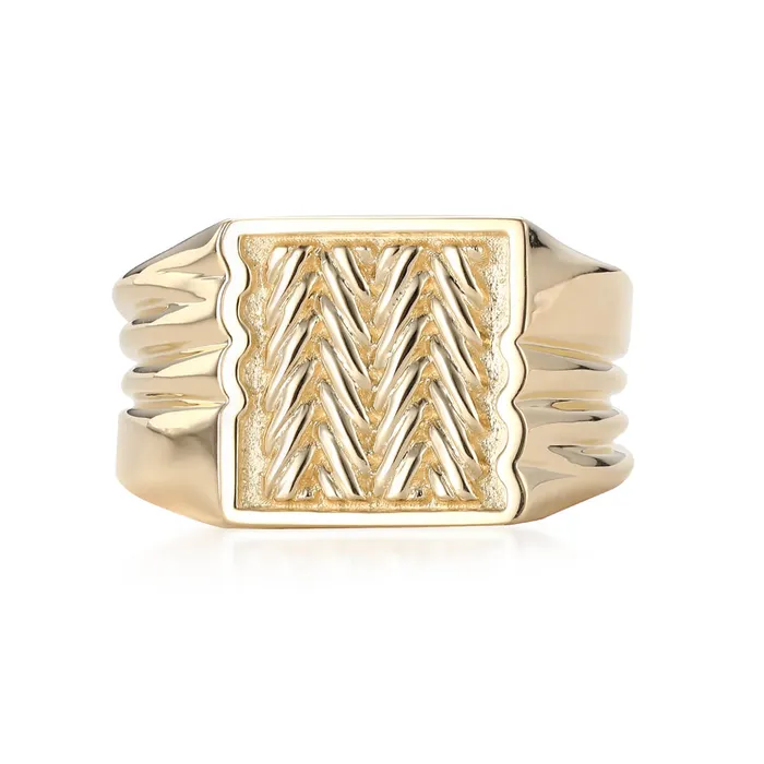 Rings LJ Herringbone Pattern Signet Ring