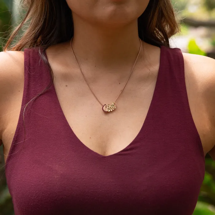 Rings Maui Divers Jewelry hia Lehua Ruby Pendant in Two Tone Gold with Diamonds 24mm