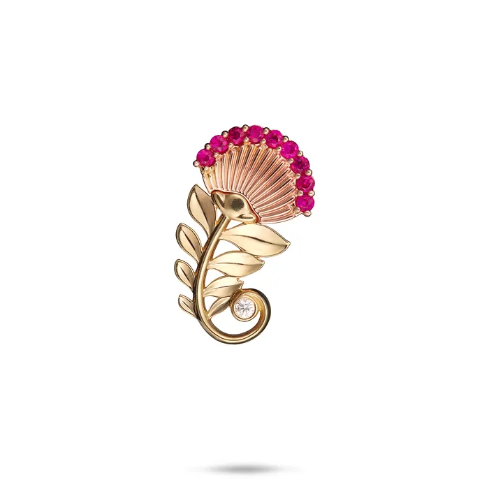 Rings Maui Divers Jewelry hia Lehua Ruby Pendant in Two Tone Gold with Diamonds 24mm