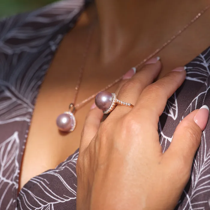 Rings Maui Divers Jewelry Ultraviolet Freshwater Pearl Ring in Rose Gold with Diamonds 1415mm