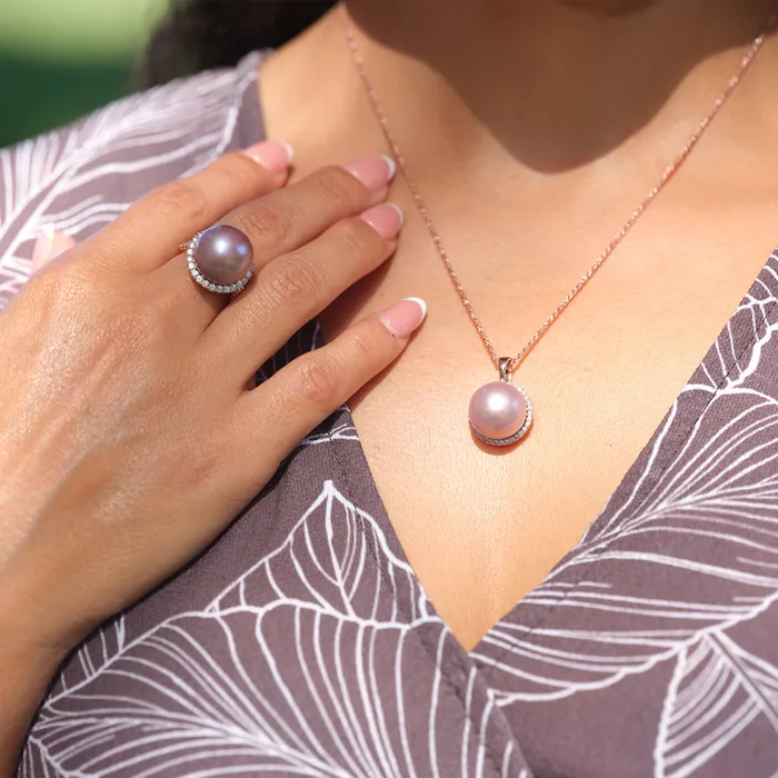 Rings Maui Divers Jewelry Ultraviolet Freshwater Pearl Ring in Rose Gold with Diamonds 1415mm