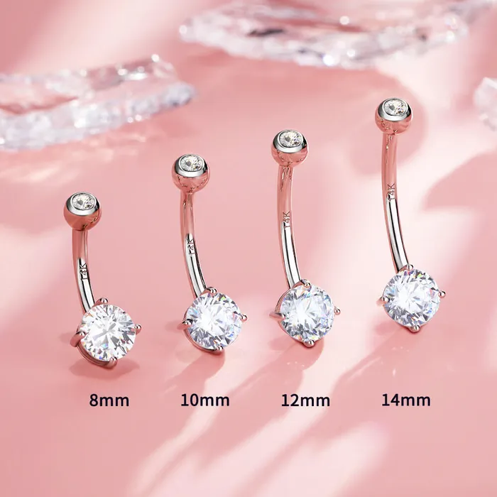 Rings OUFER BODY JEWELRY 14K White Gold Navel Ring Round Solitaire CZ 14G Belly Button Rings Rings OUFER BODY JEWELRY 14K White Gold Navel Ring Round Solitaire CZ 14G Belly Button Rings
