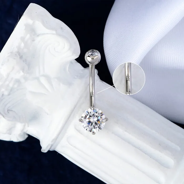 Rings OUFER BODY JEWELRY 14K White Gold Navel Ring Round Solitaire CZ 14G Belly Button Rings Rings OUFER BODY JEWELRY 14K White Gold Navel Ring Round Solitaire CZ 14G Belly Button Rings