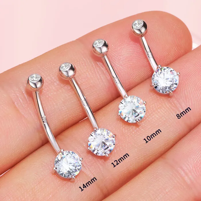 Rings OUFER BODY JEWELRY 14K White Gold Navel Ring Round Solitaire CZ 14G Belly Button Rings Rings OUFER BODY JEWELRY 14K White Gold Navel Ring Round Solitaire CZ 14G Belly Button Rings