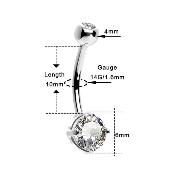 Rings OUFER BODY JEWELRY 14K White Gold Navel Ring Round Solitaire CZ 14G Belly Button Rings Rings OUFER BODY JEWELRY 14K White Gold Navel Ring Round Solitaire CZ 14G Belly Button Rings