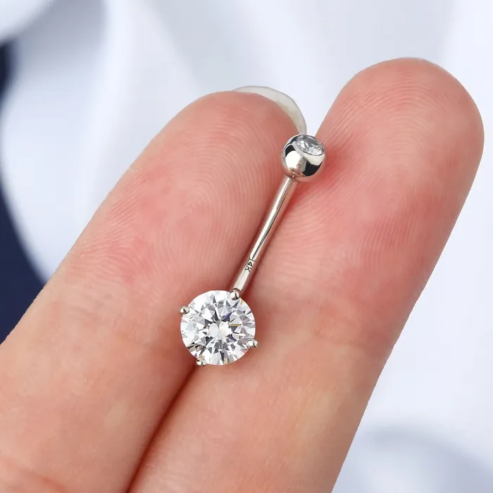 Rings OUFER BODY JEWELRY 14K White Gold Navel Ring Round Solitaire CZ 14G Belly Button Rings Rings OUFER BODY JEWELRY 14K White Gold Navel Ring Round Solitaire CZ 14G Belly Button Rings