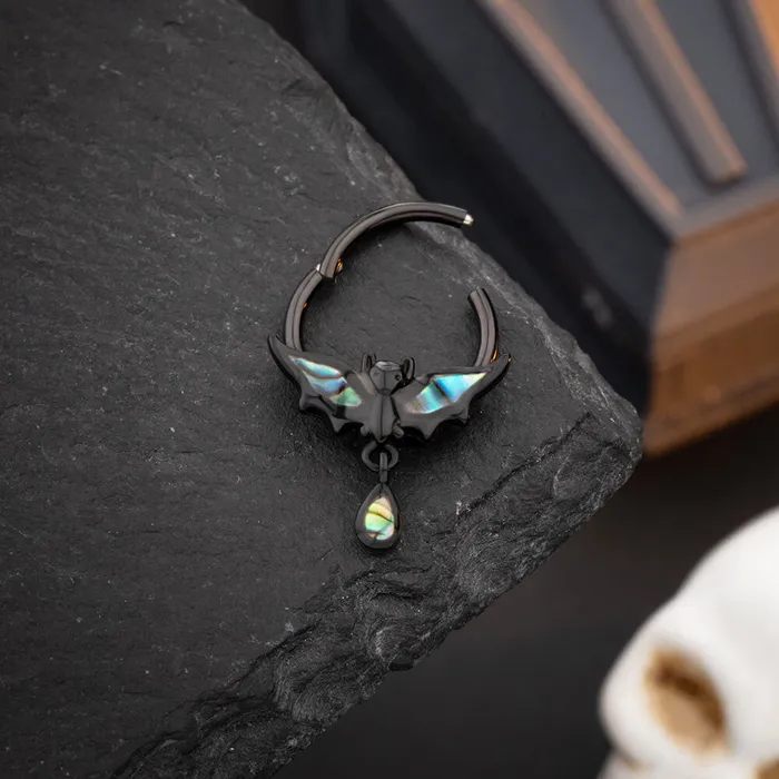 Rings OUFER BODY JEWELRY 16G Abalone Shell Bat Dangle Hinged Segment Septum Ring Rings OUFER BODY JEWELRY 16G Abalone Shell Bat Dangle Hinged Segment Septum Ring