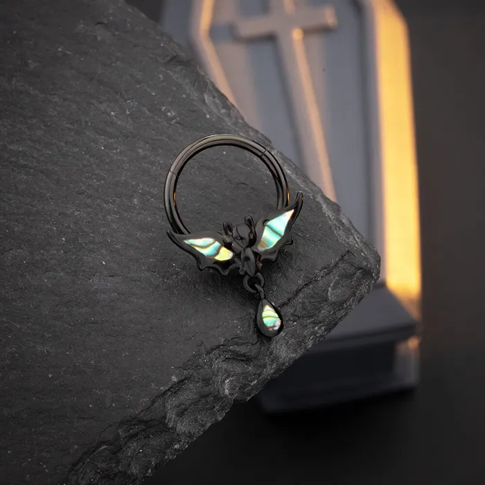 Rings OUFER BODY JEWELRY 16G Abalone Shell Bat Dangle Hinged Segment Septum Ring Rings OUFER BODY JEWELRY 16G Abalone Shell Bat Dangle Hinged Segment Septum Ring