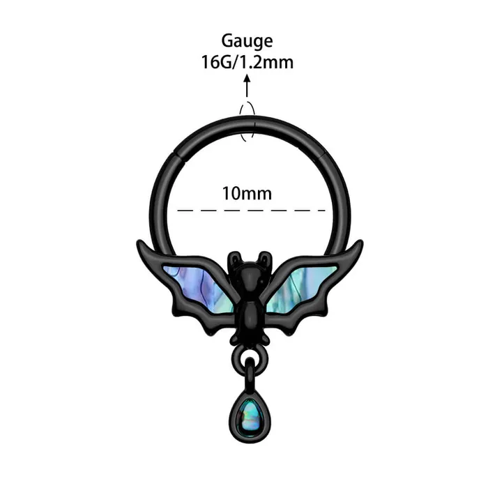 Rings OUFER BODY JEWELRY 16G Abalone Shell Bat Dangle Hinged Segment Septum Ring Rings OUFER BODY JEWELRY 16G Abalone Shell Bat Dangle Hinged Segment Septum Ring