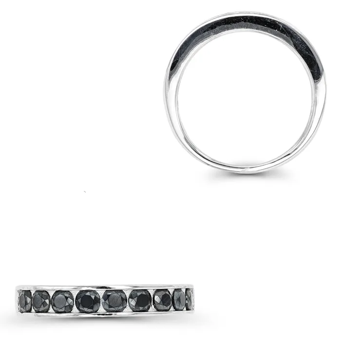 Rings Silver Sterling Silver Rhodium 3mm Round Black Spinel Channel Set Fashion Ring Rings Silver Sterling Silver Rhodium 3mm Round Black Spinel Channel Set Fashion Ring