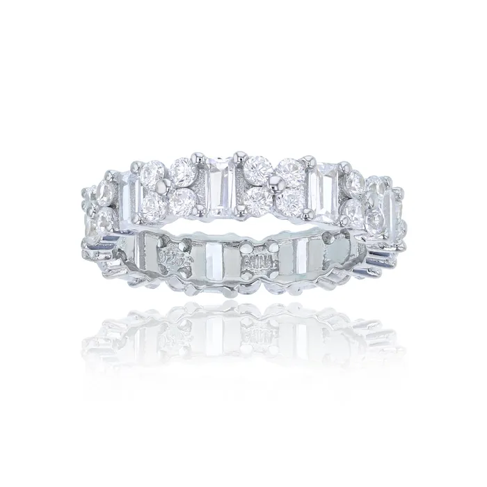 Rings Silver Sterling Silver Rhodium Cubic Zirconia Multi Cut Eternity Band Ring Rings Silver Sterling Silver Rhodium Cubic Zirconia Multi Cut Eternity Band Ring