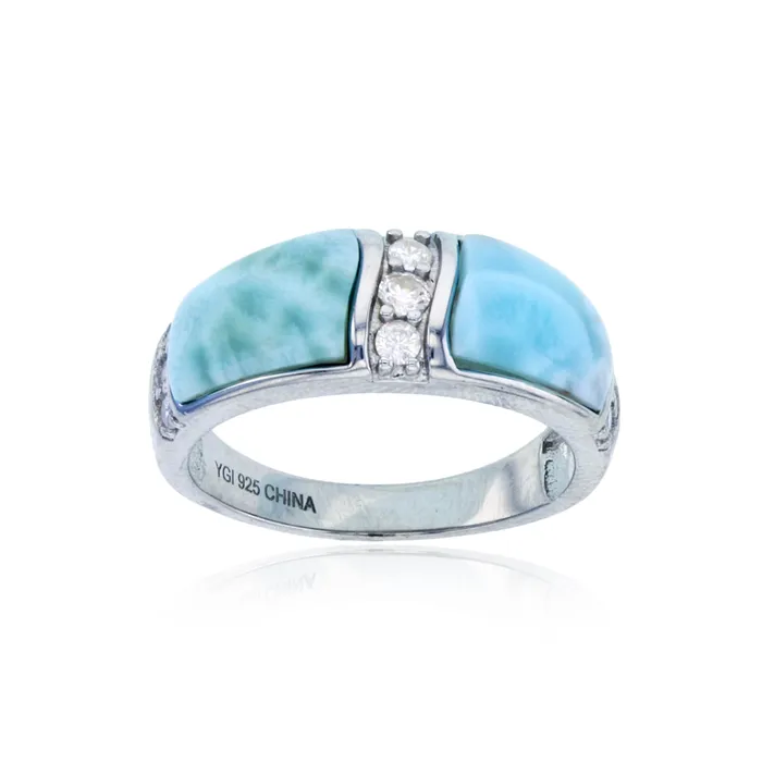Rings Silver Sterling Silver Rhodium Larimar Cubic Zirconia Row Fashion Ring