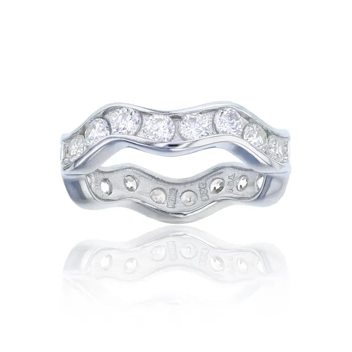 Rings Sterling Silver Rhodium Channel Set Squiggly Cubic Zirconia Eternity Band Silver Rings Sterling Silver Rhodium Channel Set Squiggly Cubic Zirconia Eternity Band Silver