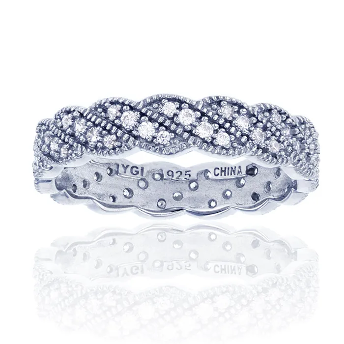 Rings Sterling Silver Rhodium Micropave Round Cubic Zirconia Eternity Ring Silver Rings Sterling Silver Rhodium Micropave Round Cubic Zirconia Eternity Ring Silver