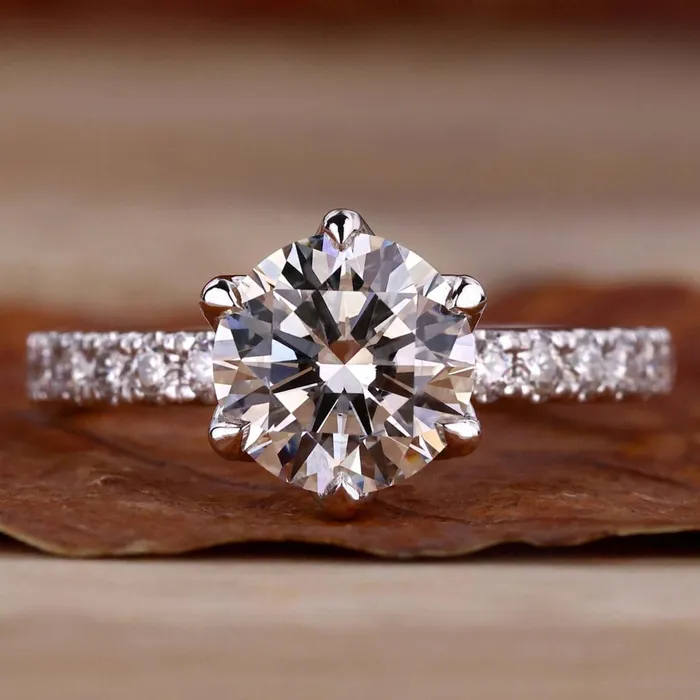 Round Brilliant Cut Lab Grown Diamond Pave Engagement Ring Diamondrensu Rings Round Brilliant Cut Lab Grown Diamond Pave Engagement Ring Diamondrensu Rings